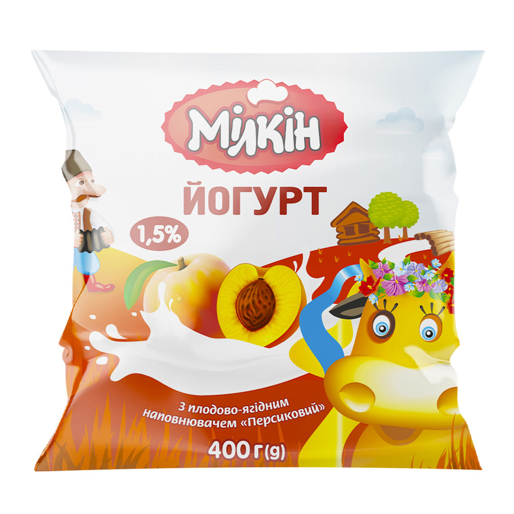 Йогурт МІЛКІН персиковий 1,5% 400г-ТУ У 15.5-25027034-019-01.